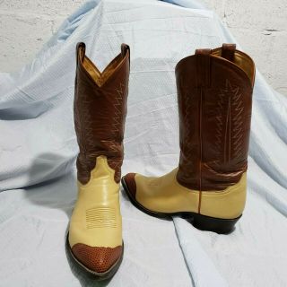 Vtg Tony Lama 6216 All Leather Lizard Wingtip Western Cowboy Boots 11 D Usa