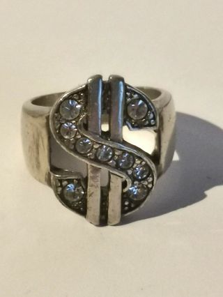 Large Chunky Dollar Sign Ring With Clear Stones - Metal Detecting Find