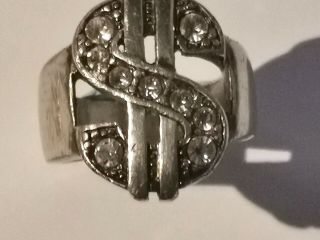 Large Chunky Dollar Sign Ring With Clear Stones - Metal Detecting Find 2