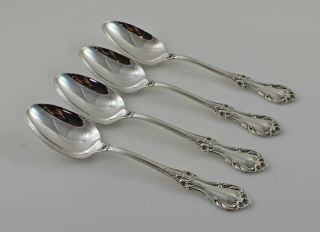 International Wild Rose Sterling Silver Oval Soup Dessert Spoons - 7 1/4 " - Set Of 4
