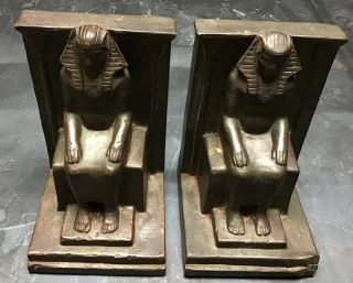 Vintage Art Deco Armor Bronze Egyptian Revival Figural Pharaoh Bookends T18