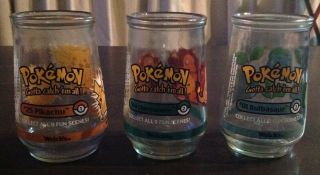 Vintage 1999 POKEMON Welch ' s Jelly Jars COMPLETE SET OF 9 Juice Glasses Nintendo 3