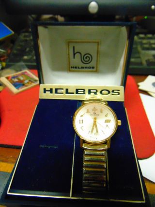 Vintage Helbros Masonic Watch Gold Plated With Masonic Symbols For Hour