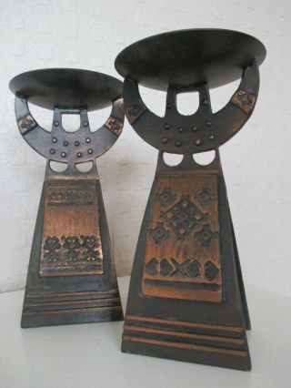 Unusual Stylised Russian Metal Ecclesiastical Type Candlesticks Holders