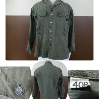 Vtg Military 1940s Wwii 13 Stars Buttons Hbt Shirt Jacket Embellished Sz 40r