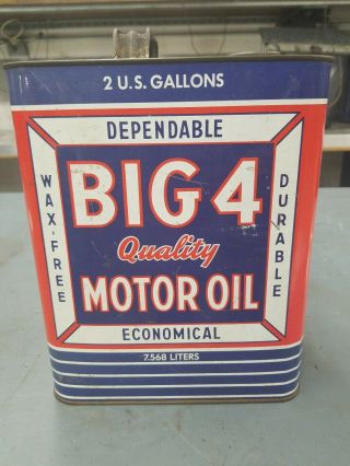 FULL 4 Big Motor Oil Can 2 Gal.  Advertising Quality Oil/Gas Can Sign 30W 3