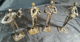 Vintage Bronze Metal Brass Jazz Band Figurine Set Trumpet Trombone Guitar Sax