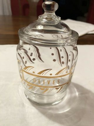 Vintage Corning Brand Olive Jar Mid Century Modern