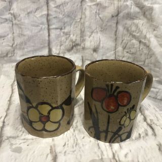 Otagiri Mugs Set Of 2 Brown Speckled Stoneware Japan Octagon Euc Vintage Coffee