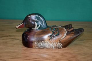 Extra 2 Leo Koppy Small Drake Woodduck Hand Carved Wood Duck Decoy Ln