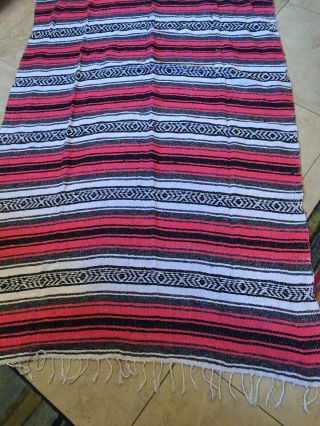 Authentic Mexican Red Falsa Serape Yoga Throw Blanket Handmade 44 X 65