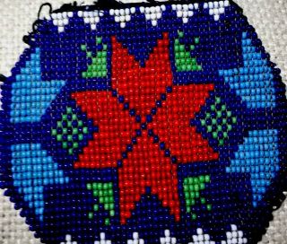 Vintage Native American Indian Beaded Coin Purse Leather Zippered Blue 3.  75 Wide