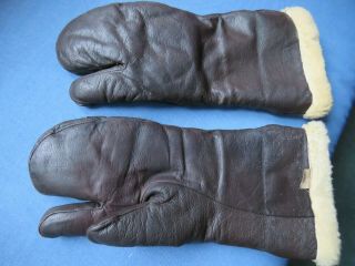 Wwii Era Us Navy Pilot Leather Flying Gloves Or Mittens W/trigger Finger - Rare