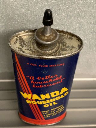 Collectible Very Rare Wanda Household Oil Lead Top Handy Oiler Tin 4 Oz