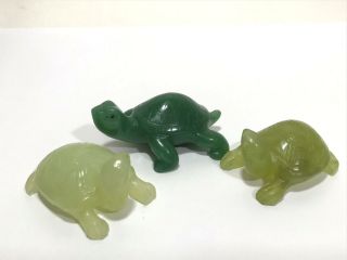 Vintage 3pc Carved Celadon Jade Stone Turtle Miniature Art Figurines