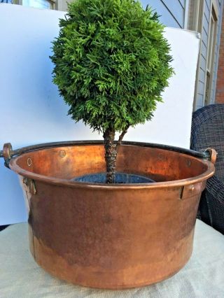 Antique French Copper Cauldron Pot Planter Bucket