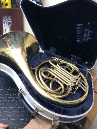 Vintage C.  G.  Conn Ltd Usa Brass French Horn W/original Hard Shell Case Sn:e03139