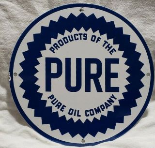 Vintage Sign Porcelain Metal " Pure Oil Company " 11 3/4 " Harleydavidson Gas & Oil