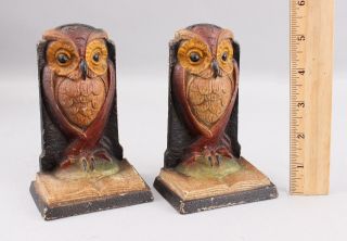 Pair Early 20thc Antique Hubley Cast Iron Bookends,  Owl On Book