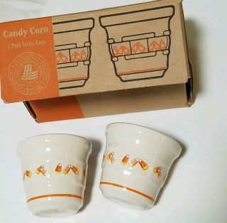 Longaberger 1999 Pottery Set Of 2 Candy Corn Votive Cups W/ Box Dishwasher Safe