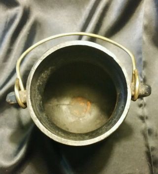 Vintage Cast Iron MINI CAULDRON Pot with Bronze Lid & Handle EUC 3
