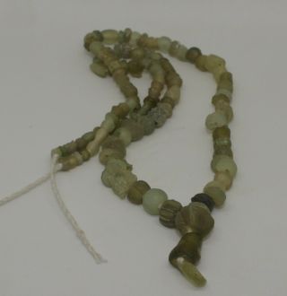Ancient Roman Green Glass Bead Necklace Circa 2nd Century Ad 021