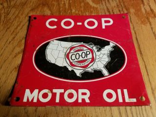 Vintage 1950s Co - Op Motor Oil Tin Sign Farm Diesel Gas Usa Tractor Truck Engine