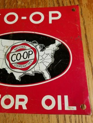 Vintage 1950s CO - OP Motor Oil Tin Sign Farm Diesel Gas USA Tractor Truck Engine 3