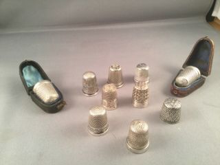 Joblot Of 10 Solid Silver Thimbles Inc 3 X Charles Horner & Two Cased,  Not Scrap