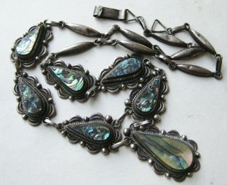 Vintage Taxco Mexican Sterling Silver Abalone Shell Panel Link Necklace