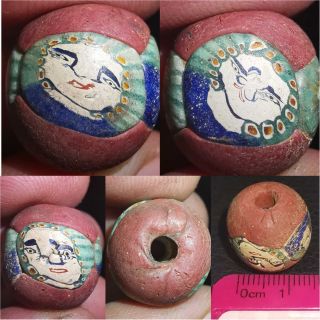 Old Unique Mosaic Glass Bead With Faces 44