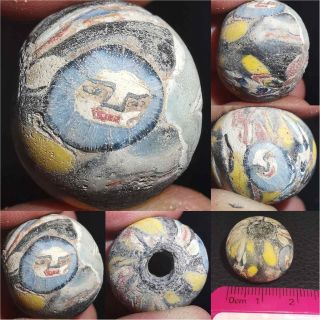 Roman Old Wonderful Mosaic Glass Bead With Faces 44