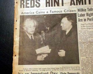 Albert Einstein Theory Of Relativity Fame Becomes A U.  S.  Citizen 1940 Newspaper
