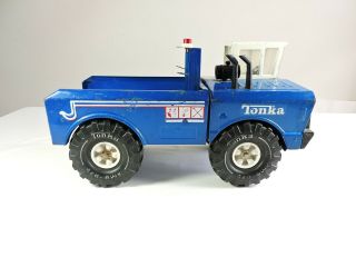 Mighty Tonka Wrecker Double Boom Tow Truck 16 - Inch Blue Pressed Steel Vintage "