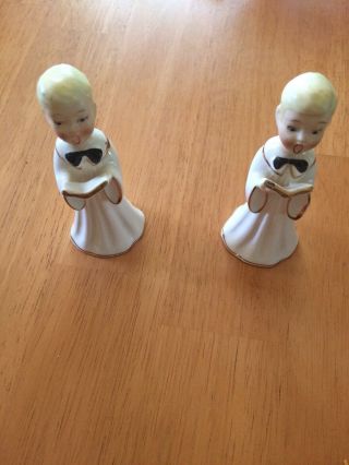 Vintage Choir Porcelain Figurines,  Set Of 2,  Hand Painted,  Japan