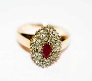 Vintage Estate Solid 10kt Gold Diamond Ruby Ring