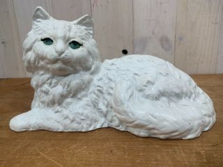 Vintage Cast Iron Iron Art Cat Kitten Kitty Lying Down Doorstop White