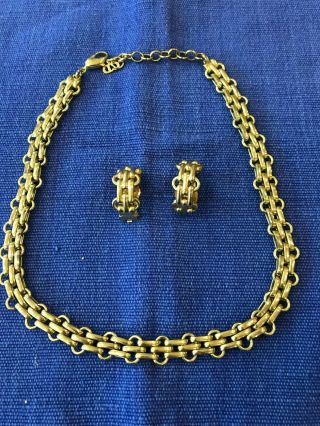 Christian Dior Costume Vintage Jewellery: Matching Necklace And Clip - On Earrings