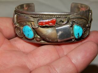 Signed M.  Thomas Navajo Native American Indian Sterling Siver Cuff Bracelet.