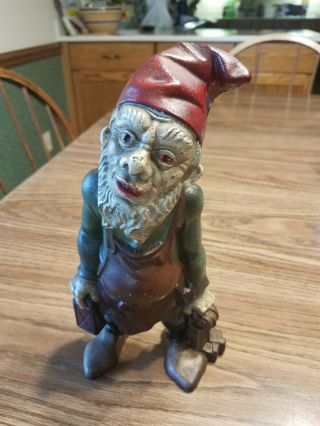 Vintage Cast Iron Door Stop.  Gnome With Keys