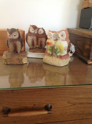 Three Vintage Owl Figures 2 Music Box And 1 Nightlight Gorham