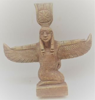 Vintage Egyptian Glazed Stone Statue Of Winged Isis