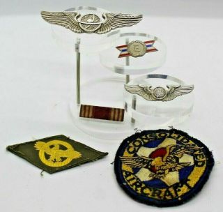Wwii Sterling Us Army Air Corp 2 Navigation Wings Pins Patches Ribbon & Medal