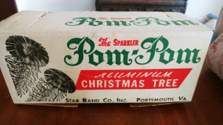 Vintage Sparkler Pom Pom Silver Aluminum Christmas Tree 4 Ft 34 Branches & Box
