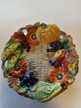 Fitz & Floyd Multi - Color Autumn Bounty Harvest Ceramic Plate Fruits Vegetables