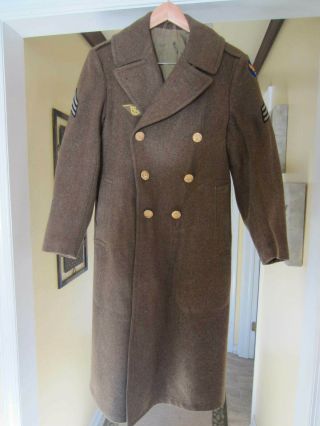 Us Army Air Corp Ww2 Heavy Trench Overcoat Coat Wool 34r W Ruptured Duck Patches