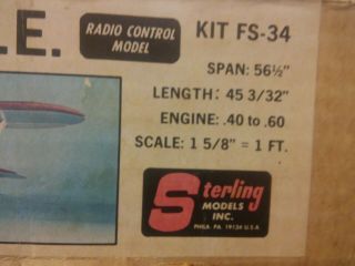 VINTAGE Sterling Models WACO S.  R.  E.  BALSA WOOD R/C Biplane AIRPLANE KIT FS 34 3