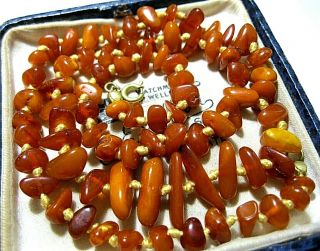 Vintage Jewellery Real Natural Baltic Butterscotch Amber Bead Long Necklace