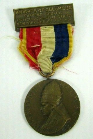 Knights Of Columbus Supreme Council Medal Ribbon Pin 1924 42nd Convention Ny