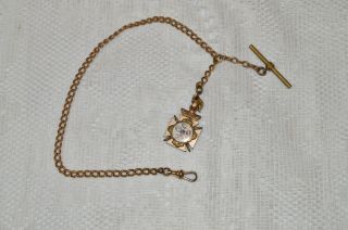 Vintage Flt Independent Order Of Odd Fellows Watch Fob With Gold Filled Chain